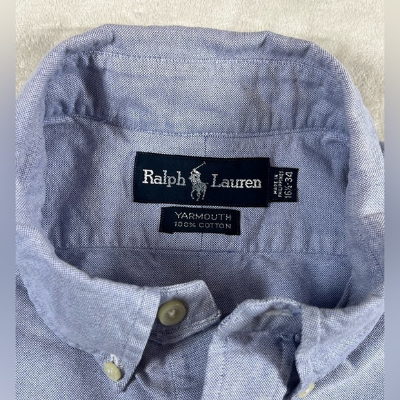 Polo Ralph Lauren 16.5-34 Classic Navy Button Front Blue Oxford Front Logo Shirt - Picture 4 of 9